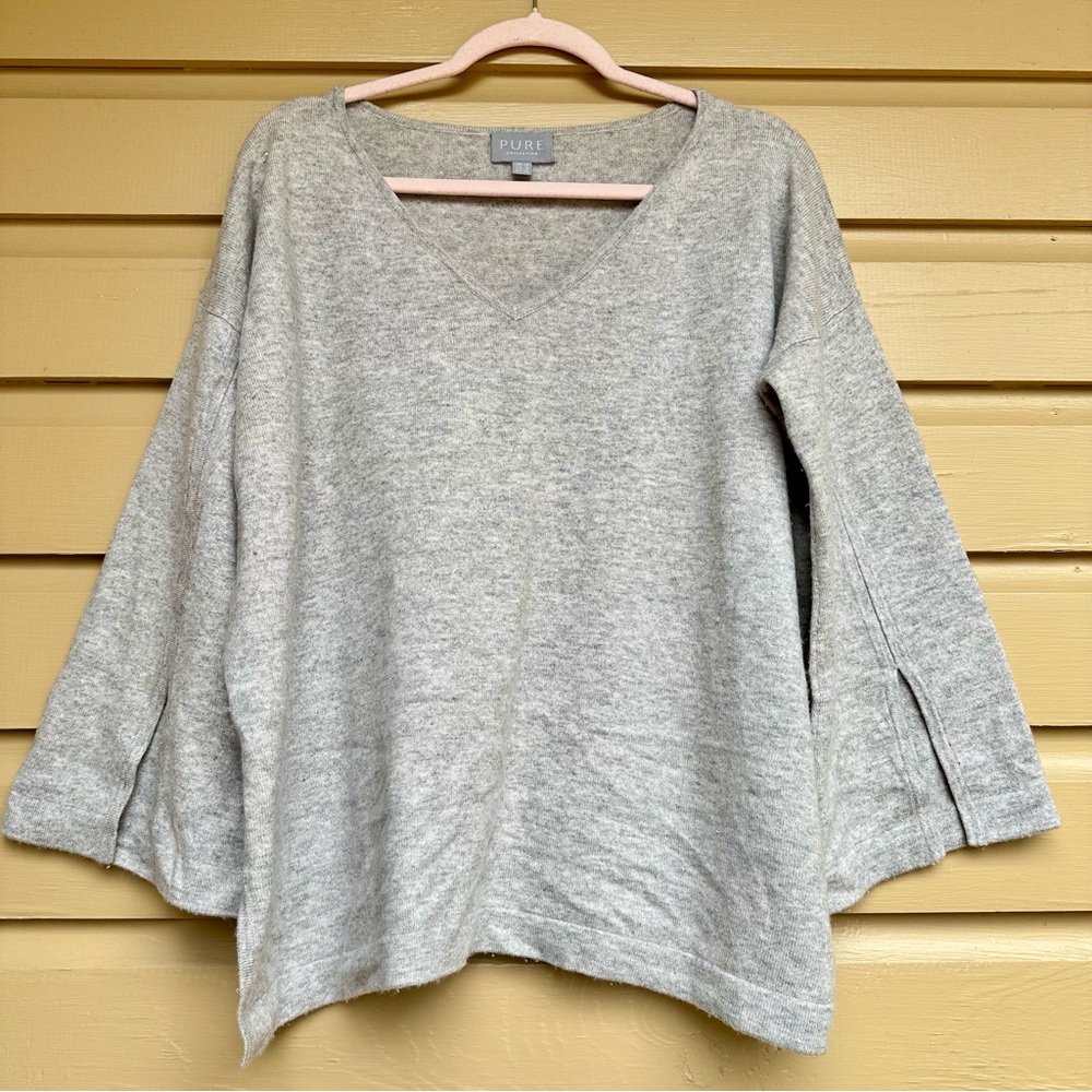 Pure Collection Wool Cashmere Sweater Light grey v neck Size 6